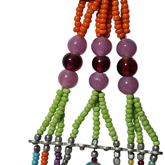 Handcrafted Boho Colorful Beaded Multi Strand Necklace Retro 70s Fashion Jewelry - Picture 2 of 7
